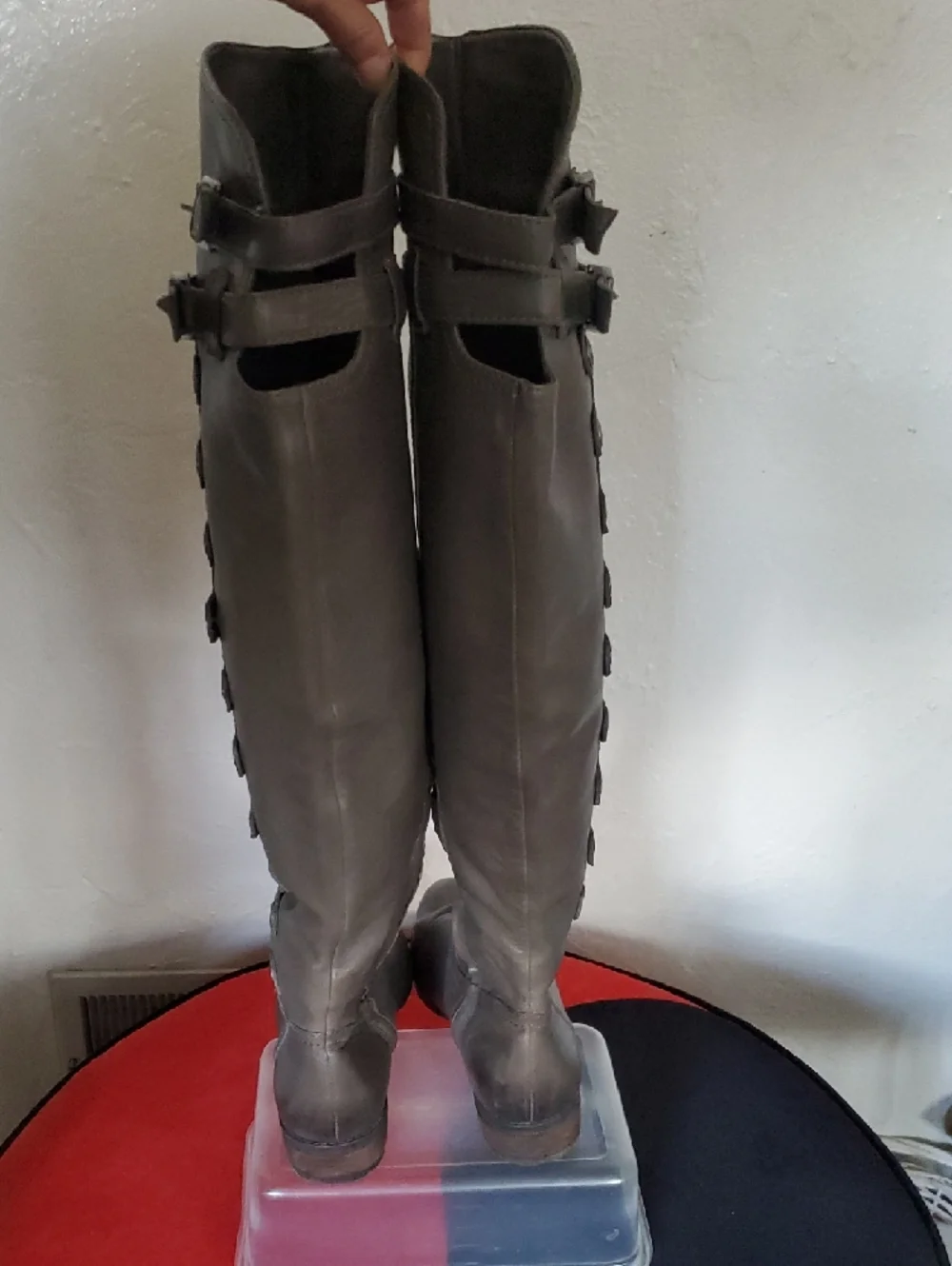 Sam Edelman Pierce 2 Button-Trim Tall Leather Riding Boots in Grey Size 8